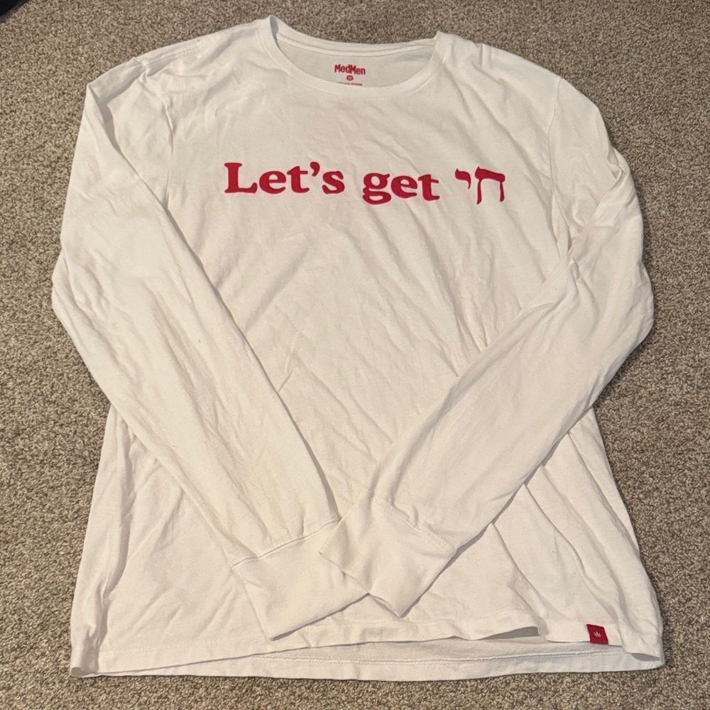 Med Men White Long Sleeve Tee with Red Graphic